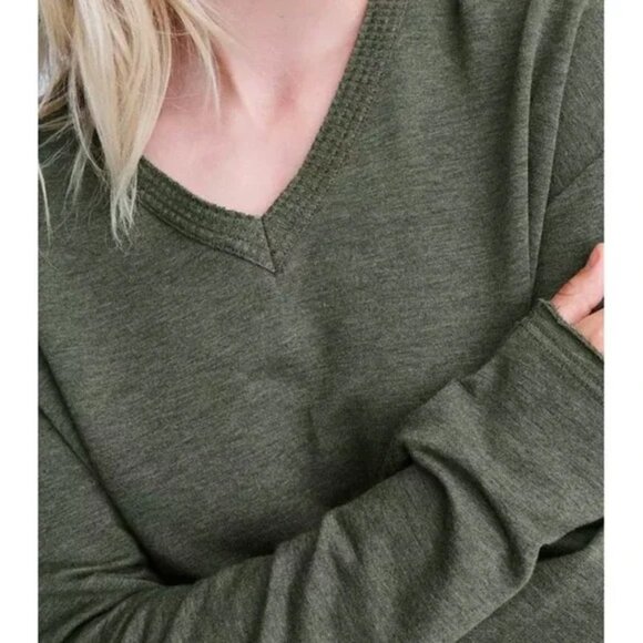 Rag & Bone Surplus Jersey Long Sleeve Pullover Relaxed Sleeve Top Heather Army-L - Picture 1 of 15